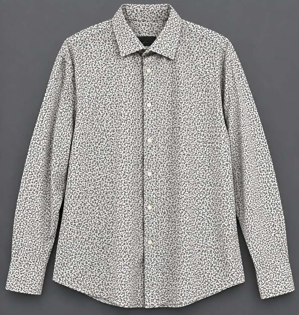 Geoffrey Beene XL Mens Floral Print Dress Shirt Slim Fit Stretch White Black